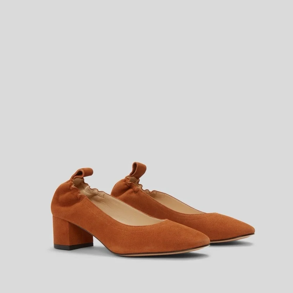 Everlane Italian Suede Leather Pumps Day Heels Womens 8.5 Cognac Brown Shoes